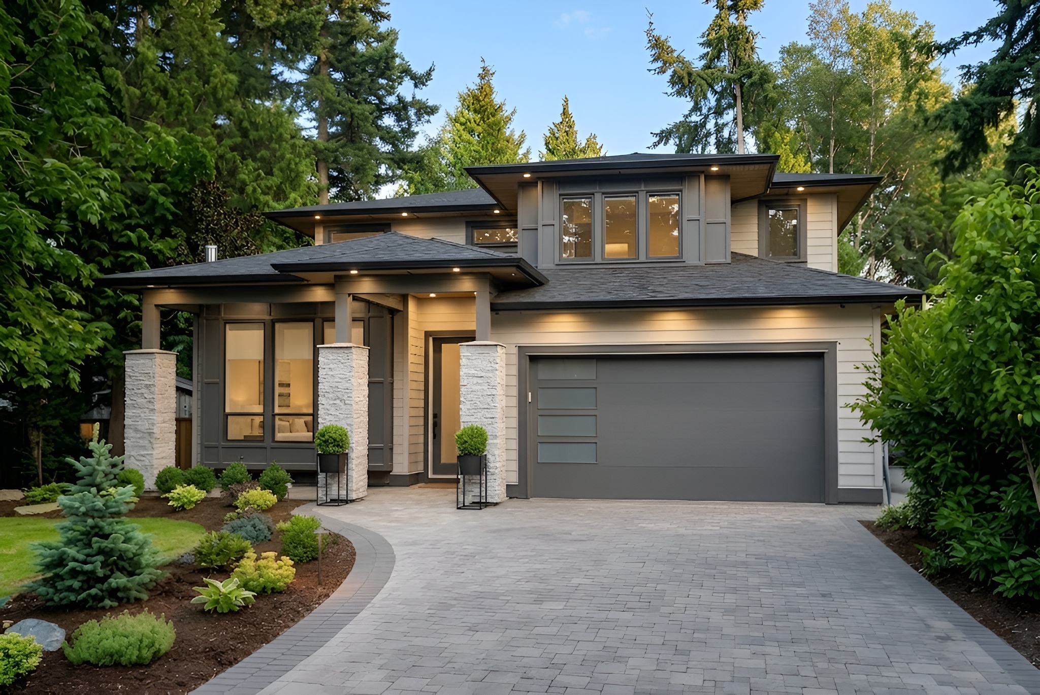 Modern prairie elevation · paver drive