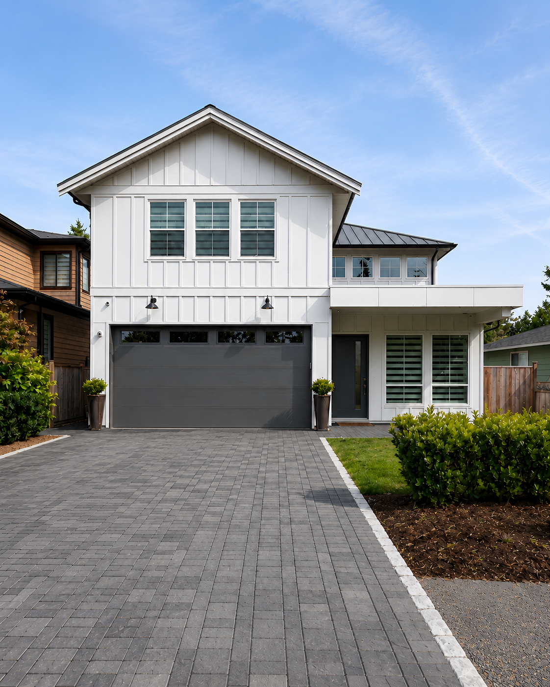 Farmhouse-style elevation · paver drive
