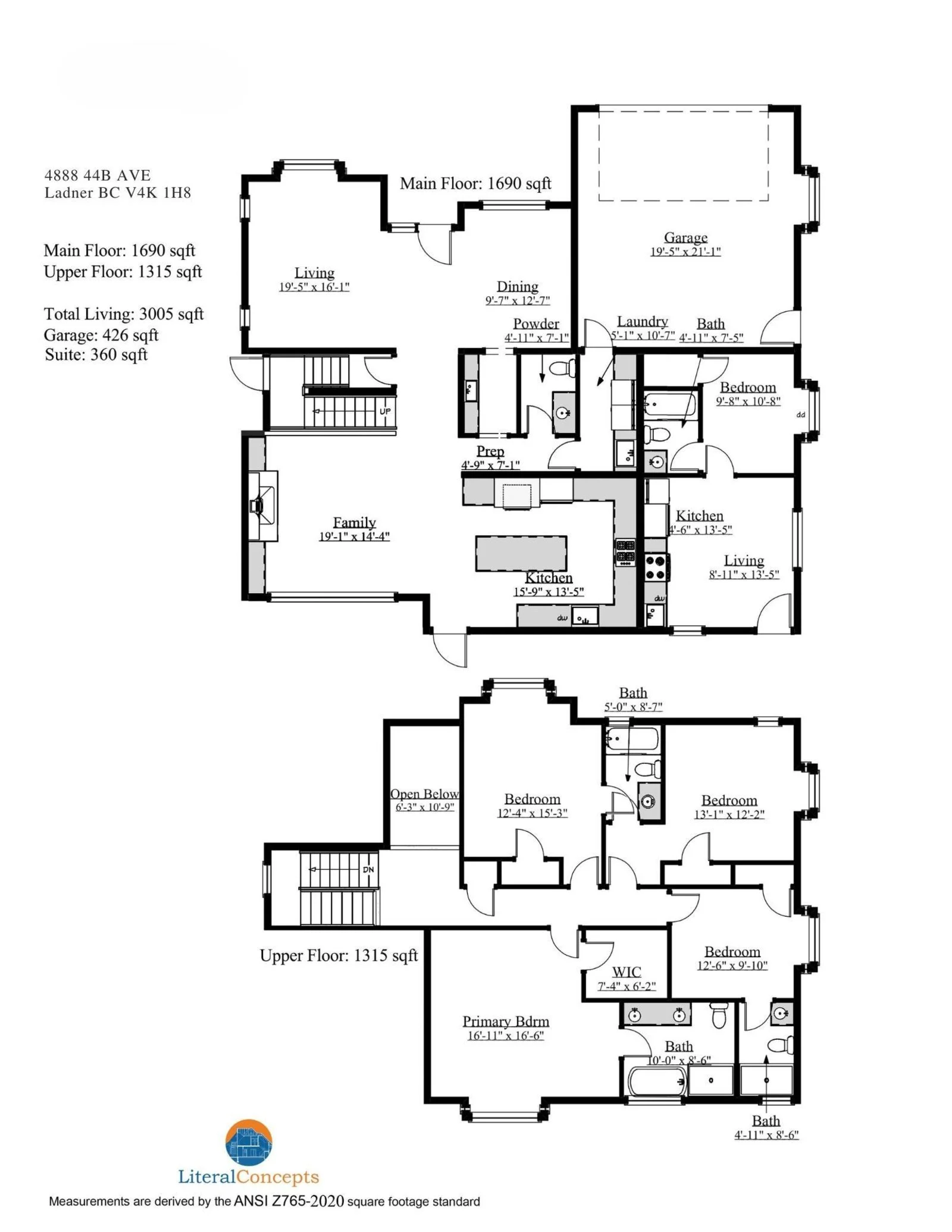 Floor plan of Ladner farmhouse with 360 sqft legal suite